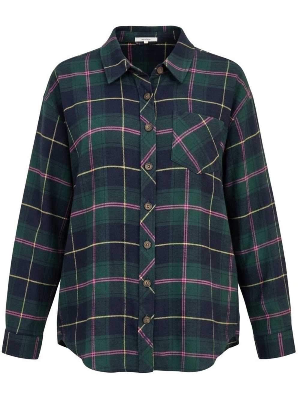 Maurices Green Navy Plaid Button-Down Shirt with Pink & Yellow Accents